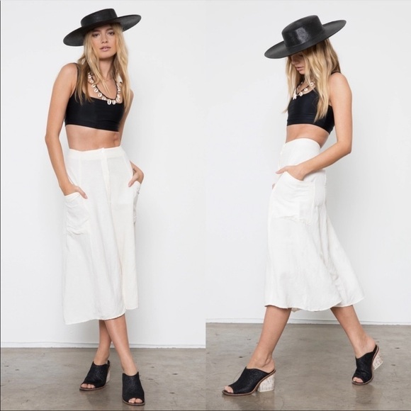 Rails Freya Parchment Linen Blend Lightweight Flowy Picket Button Up Midi Skirt - Picture 1 of 8